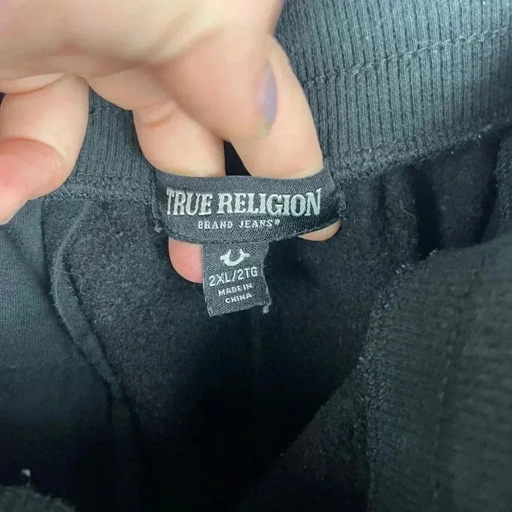 True Religion Men’s Basketball Fleece Shorts Black Y2K 2XL Pull On Drawstring - Picture 6 of 9